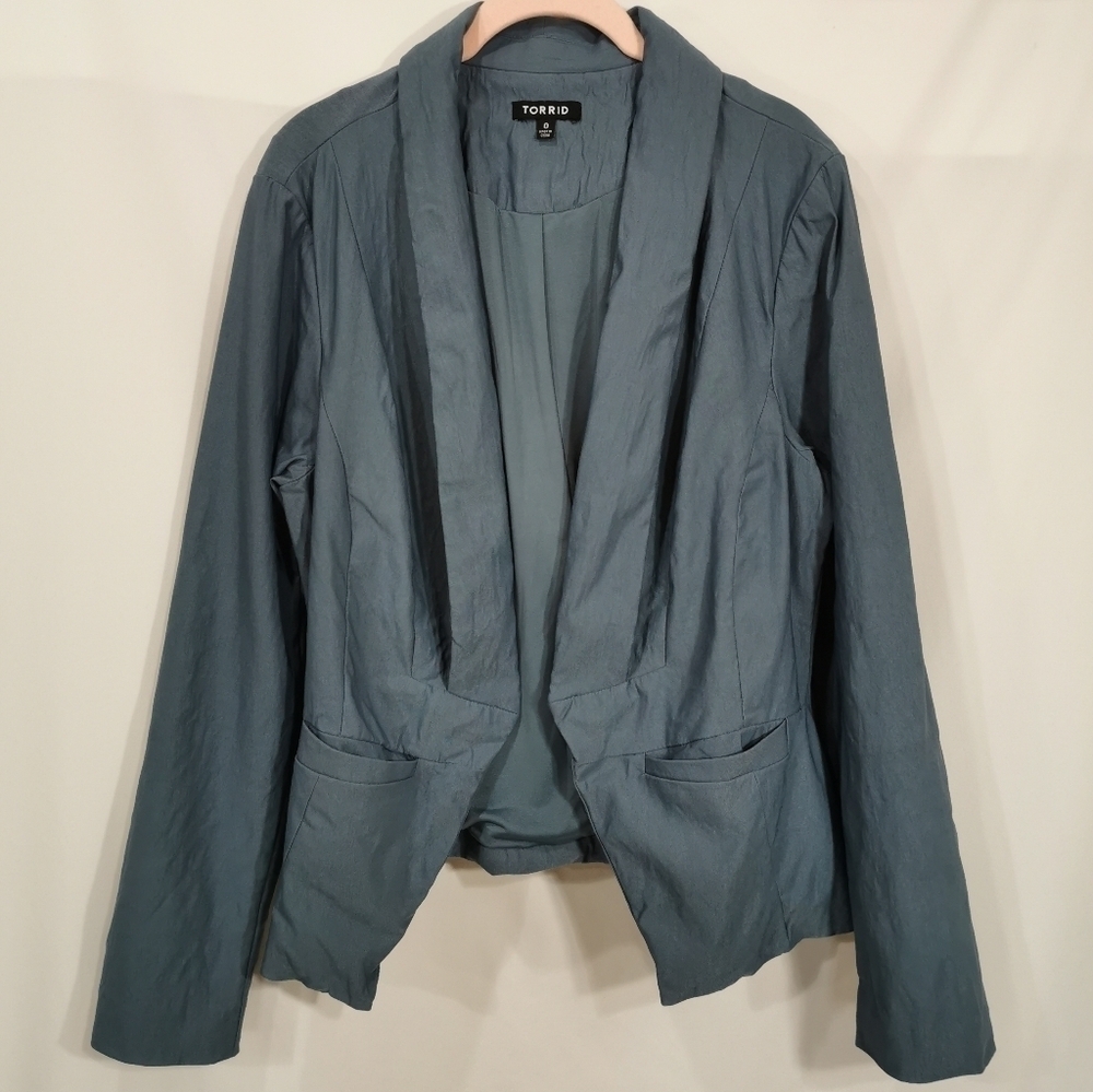 Torrid Open Collared Blazer in Steel Blue - Size 0/12/L